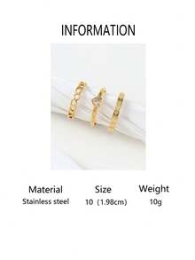 3 件套简约不锈钢镂空心形钻石情侣戒指套装，适合男女日常佩戴、节日约会礼物 - 金色 - 查看 15