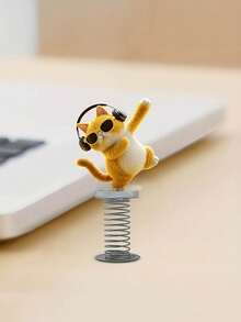 1pc Acrylic Dancing Cat With Headphones Car Dashboard Accessory - Cute 2D Spring Statue, Perfect For Vehicle Interior Decoration And Holiday Party Gifts - Multicolor - View 4