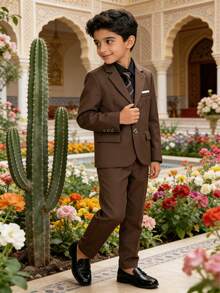 1 Bộ vest nam thời trang lịch lãm: 1 áo khoác, 1 quần, 1 cà vạt, thích hợp cho đám cưới, biểu diễn, tiệc tùng và các dịp trang trọng khác - màu nâu - Xem 1