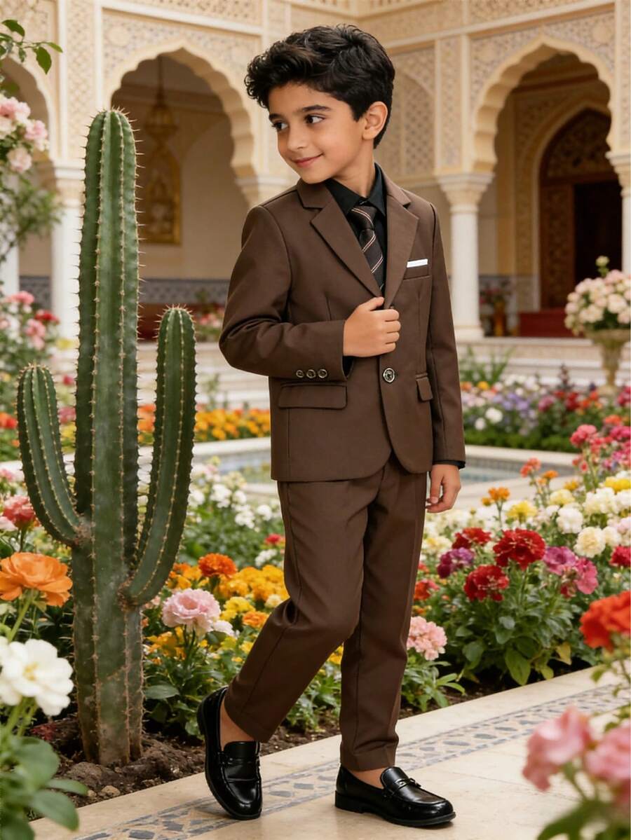 1 Bộ vest nam thời trang lịch lãm: 1 áo khoác, 1 quần, 1 cà vạt, thích hợp cho đám cưới, biểu diễn, tiệc tùng và các dịp trang trọng khác - màu nâu - Xem 1