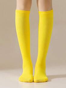 1 Pair Solid Color Knee-High Socks For Teenage Girls, Dance Performance Socks, Polyester Knit Fabric, Simple Versatile Comfortable Casual Socks, Suitable For 9-16 Years Old All Year Round - Multicolor - View 15