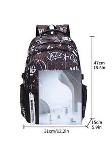 Unisex Camouflage Backpack, Large Capacity School Bag, Laptop Bag For Middle/High School Students, Fashionable Casual Travel Daypack With Multiple Compartments (All Strap Letters Random) - Coffee - View 5