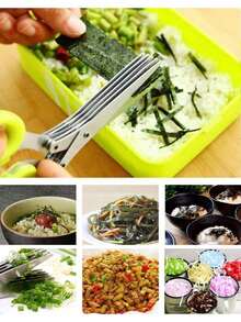 5-Layer Kitchen Scissors, Multi-Purpose Food Scissors, 5 Stainless Steel Blades, Safety Cover Kitchen Scissors And Cleaner, Used For Cutting Chives, Vegetables, Salads, Kale - 綠色 - 查看 3