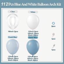 65/112件套蓝白气球拱门花环套装，乳胶气球，多用途庆典装饰，包含浅蓝色、白色和透明气球，适用于婚礼、生日、性别揭晓派对和婴儿派对，适合3-6岁儿童 - 淺藍色 - 查看 4