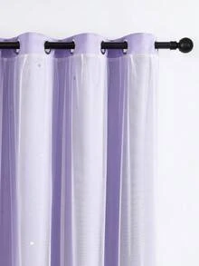 1 件装镂空星形双层薄纱窗帘，顶部带孔眼，饰有可爱的镂空星形图案，适用于卧室、客厅、主题房间和节日派对装饰 - 紫色 - 查看 2