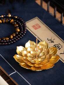 Creative Vintage Lotus Incense Holder/Incense Burner, Featuring An Elegant And Compact Design, Suitable For Living Rooms, Bedrooms, And Coffee Tables - Gold - View 3