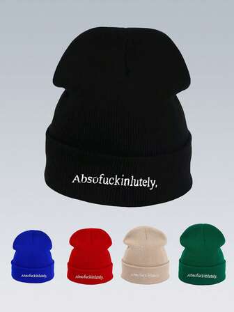 1顶男女通用刺绣“Absofuckinlutely”字母帽，简约设计，适合室内外休闲时尚穿着，弹力轻盈，适合秋冬季节，柔软保暖的针织帽，套头款式，完美日常穿着。度假装扮