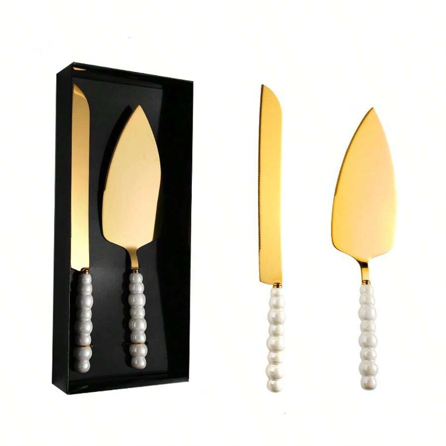 2 Sets Of Stainless Steel Baking Utensils, Ceramic Handles, Cheese And Bread Knives, Shovels, Suitable For Pizza, Cakes, Cakes, Bread, Ideal Restaurants, Weddings, Birthday Parties, Dessert Cake Knives, Pizza Shovels, Kitchens - Multicolor - View 1