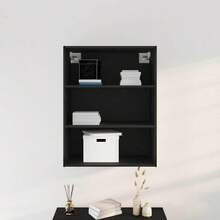Larryhot Armadio da Muro Appeso Rovere Nero 69.5 x 32.5 x 90 cm,Robusto e durevole, facile da montare, la scelta ideale per l'arredamento della casa - nero - Visualizzare 1