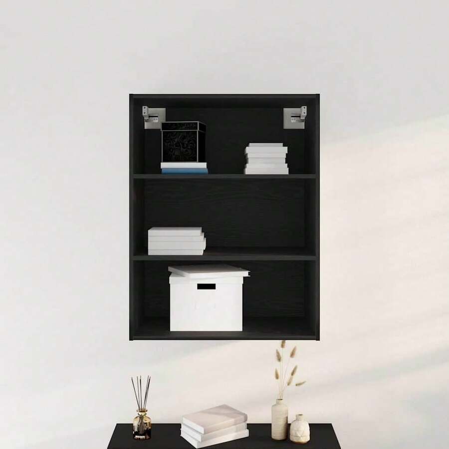 Larryhot Armadio da Muro Appeso Rovere Nero 69.5 x 32.5 x 90 cm,Robusto e durevole, facile da montare, la scelta ideale per l'arredamento della casa - nero - Visualizzare 1