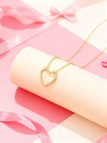 1件装时尚简约镂空心形吊坠项链，女士款，设计独特，百搭，品质优良 - 均碼 - 查看 5