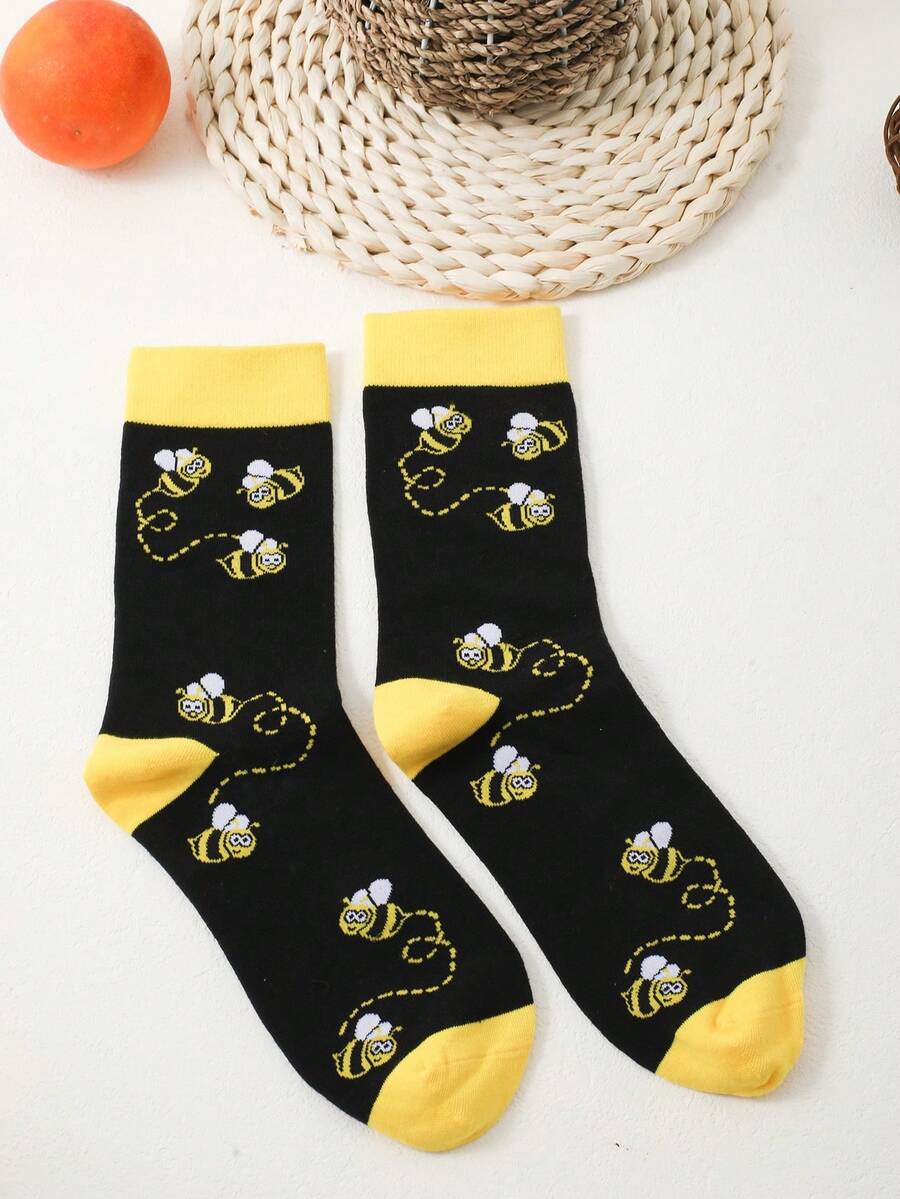 1 Pair Unisex Comfortable Versatile Bee Pattern Mid-Calf Socks - Multicolor - View 1
