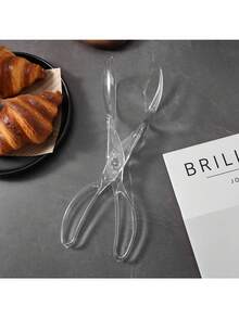 1pc Transparent Plastic Salad Scissors And Tongs - Reusable Heavy Duty Sanitary Cutlery, Kitchen Tongs, Multipurpose For Grilling, Buffet, Party Catering, Salad Dressing And Serving - Suitable For Large Groups