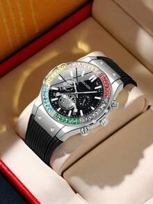 Reloj de hombre de marca MSCXDK, correa de silicona, esfera decorada con cristales, reloj deportivo militar casual (sin caja) - Plateado - Ver 9