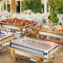 1-2pcs 8-Quart Full-Size Buffet Chafer Set - Stainless Steel Chafing Dish With Lid, Tray, Water Pan And Fuel Holder (Silver/Gold) - Premium Rolled Edges, Designed For Cooking - Ideal For Restaurants, Events, Weddings - Silver - View 2