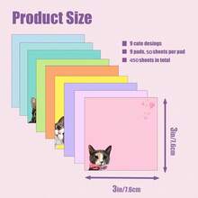 1/9 Cute Cat Sticky Note Set, 3 Inch X 3 Inch Black Cat Self-Adhesive Notes, Fun Sticky Note Set, Cat Stationery, Kawaii Sticky Memo Pad, Gift For Cat Lovers, Office Desk Decor, School Supplies - Multicolor - View 3