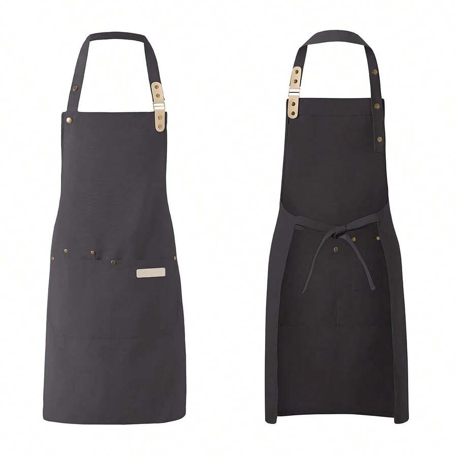 1 Piece Chef Apron Unisex Waterproof Canvas Durable For Restaurant Hotel Baking Beauty Salon Nail Art Kitchen Cooking Y55B - Gray - 查看 1