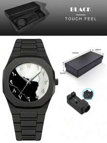 GUANQIN 1pc Boxed New Minimalist Casual Slim Versatile Men's Watch With Arabic Numerals Calendar Silicone Quartz, Suitable For Daily Life & Holidays Gift,Halloween, Christmas,Father's Day,Valentine's Day,Students,Festivals,Dating,Business, Daily,Gifts - Black - View 1