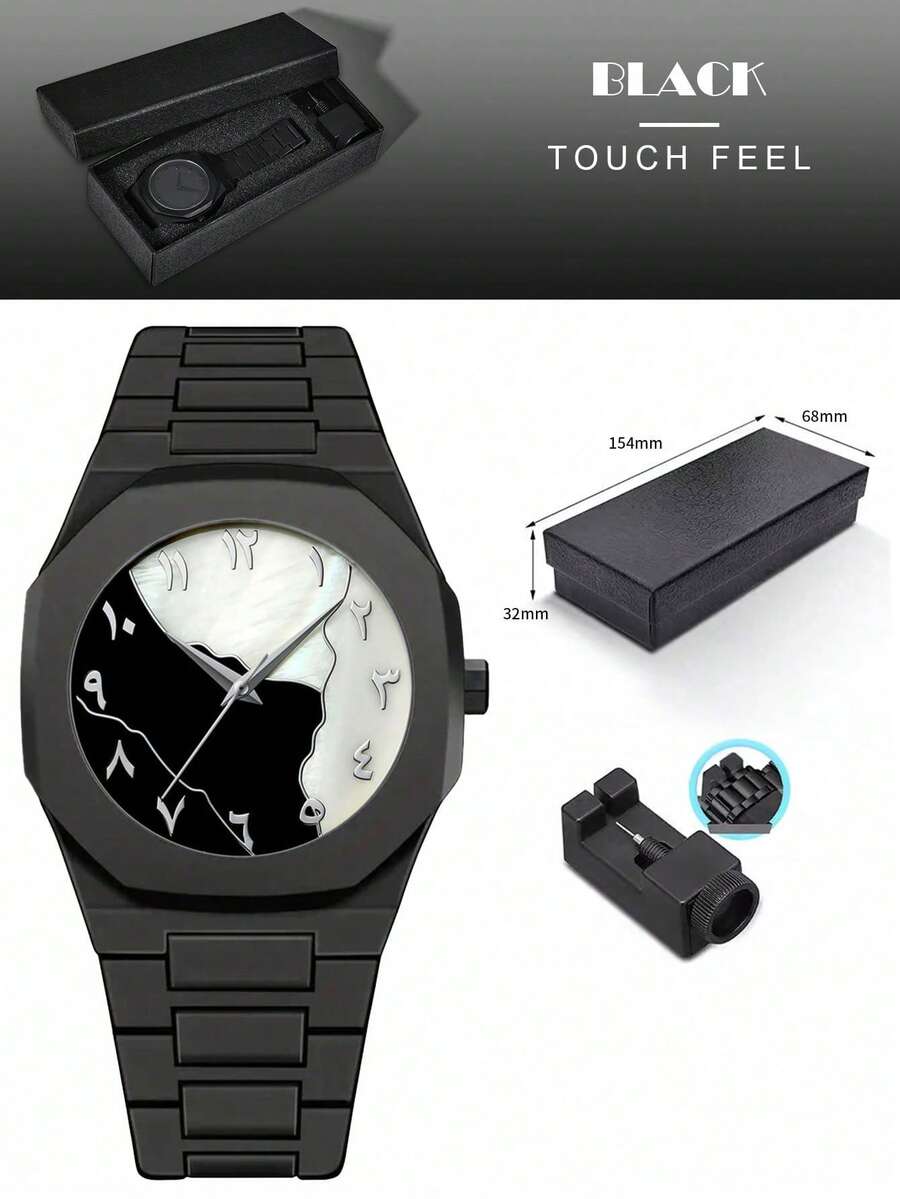 GUANQIN 1pc Boxed New Minimalist Casual Slim Versatile Men's Watch With Arabic Numerals Calendar Silicone Quartz, Suitable For Daily Life & Holidays Gift,Halloween, Christmas,Father's Day,Valentine's Day,Students,Festivals,Dating,Business, Daily,Gifts - Black - View 1