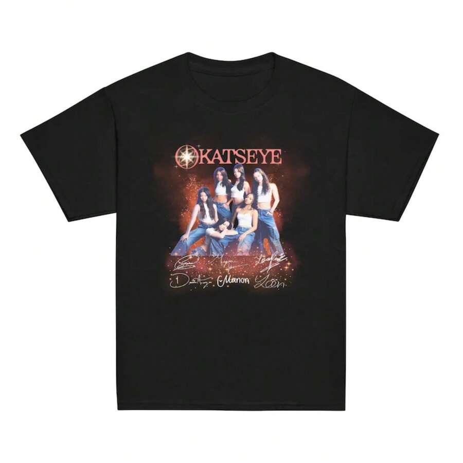 Katseye Graphic T-Shirt - Unisex Vintage Style T-Shirt - 黑色 - 查看 1