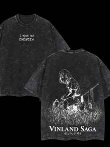 Men's 100% Vinland Saga Anime T-Shirt - Heavyweight Y2K Street Style T-Shirt, Front And Back Print, Loose Breathable Fit, Suitable For Anime Fans, Casual Wear And Gifts - Machine Washable Retro Pattern T-Shirt, Summer Fashion, Durable Print, Fan Merchandise Retro Washed Cotton T-Shirt Casual Loose Fit, Short Sleeve, Round Neck, Perfect Gift For All Seasons, Holidays, And Casual Wear, Casual Sweatshirt|Street Style Fashion|Durable Pure Cotton Material 2026 - màu đen - Xem 7