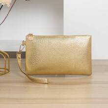 Women's Fashion Wrist Pouch, Caviar Gold PU Clutch Wallet, Convenient Long Coin Purse Phone Organizer, Versatile Evening Bag - Gold - View 2