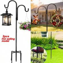 Set Of 2 Heavy Duty Outdoor Shepherd Hooks With 5 Nail Bases - Double Arm/Single Wall Optional, Sturdy Garden Rods For Christmas Furniture Decoration, Garden/Flower Stand/Flower Decoration, Hanging Bird Feeders, Plant Baskets, Solar Lights, Outdoor Halloween Decorations - SBMYG - 查看 1