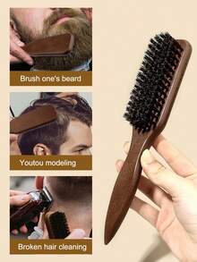 Unisex Wooden Bristle Brush, Straight Hair Brush, Men's Beard Brush, Comb, Bangs Brush, Edge Brush, Volumizing Brush, Anti-Static Brush, Scalp Styling Tool, Multi-Functional Cleaning Styling Brush, Home Hair Care Beauty Brush, Bristle Brush, Men's Beard Styling Brush, Pomade Styling Brush, Beard Grooming And Hair Styling Cleaner