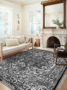 1pc Vintage Distressed Persian Style Rug, Red Bohemian Moroccan Comfortable Polyester, Pink Rug Rectangular Easy Care Washable Area Carpet, Suitable For Living Room, Hallway, Bedside, Sitting Room, Bedroom, Home Decor - Multicolor - View 6