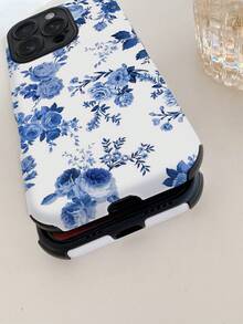 1pc Blue Floral Pattern Shockproof Soft TPU+PC Hybrid Phone Case Compatible With Apple 11/12/13/14/15/16/16 Plus/16 Pro/16 Pro Max/17/17 Air/17 Pro/17 Pro Max - Multicolor - View 6