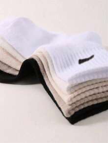 10双秋冬牛奶咖啡色运动袜，简约图案设计，时尚休闲男女通用，柔软透气保暖，情侣款，适合运动、校园、日常穿着 - 彩色 - 查看 2