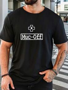 Men'S Muc-Off Logo T-Shirt - Breathable Summer Casual Tee With Blue & White Design, Regular Fit Round Neck Short Sleeve For Outdoor Activities, Comfortable Clothing| Relaxed Fit Shirt| Durable Fabric - 黑色 - 查看 1