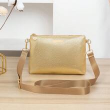 Women's Fashion Shoulder Bag, Gold Caviar PU Crossbody Bag With Durable Nylon Strap, Perfect Holiday Gift For Shopping And Dating - Gold - View 8