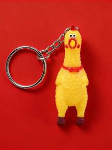 1pc Squeaky Screaming Chick Keychain, Personalized Prank Novelty Funny Mini Rubber Squeeze Scream Chick Pendant, Creative Cute Cartoon Stress Relief Keychain, Gift Lanyard Zipper Charm For Car Keys, Wallet, Backpack, Bag - Multicolor - View 5