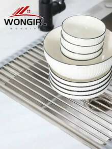 水槽折叠不锈钢沥水架厨房多功能碗盘蔬菜水果收纳沥水帘 - 彩色 - 查看 7