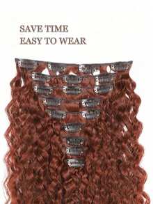9 schwarze Haarclips für Haarverlängerungen, 24 Zoll lang, dickes, hitzebeständiges synthetisches weiches, tiefwelliges, gekrümmtes und gerolltes Perücke, geeignet für den täglichen Gebrauch und Partykostümspiele von Frauen - Dirty Orange - Übersicht 5