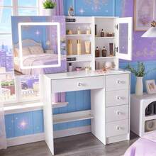 Dressing Table With 5 Drawers LED Mirror Set Makeup Desk Vanity Table Bedroom - White - View 3