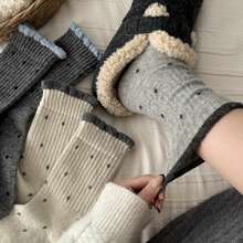 4 Pairs Women's Fashion Versatile Ruffled Polka Dot Socks Autumn Winter Warm Mid-Calf Slouchy Socks - Nhiều màu - Xem 1