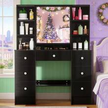7 Drawers Vanity Makeup Desk With LED Lighted Mirror Dimmable Dressing Desk - Black - View 4