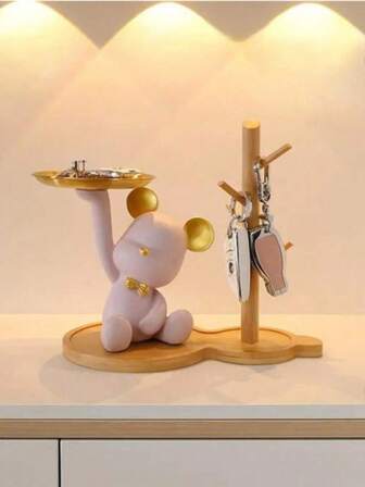 Simple And Adorable Sitting Bear Tray, Perfect For Holding Keys. Ideal For Home Decor, Entryway Storage, Shoe Cabinets, Or Tabletop Display. (Note: The Bear Figurine Does Not Include The Tray. Please Purchase Separately.)