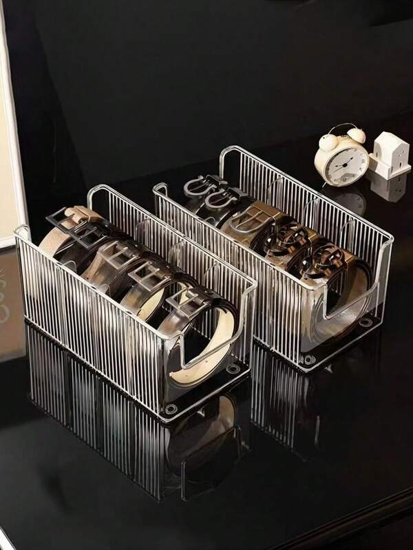 2 Stück transparente Acryl Gürtel Aufbewahrungsbox, geeignet für Kleiderschrank und Schubladen, mit 3 verstellbaren Fächern und stapelbarem Design, ideal zum Organisieren von Krawatten, Gürteln und Schmuck