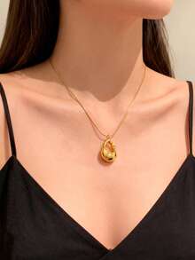 1件不锈钢防水时尚镂空水滴吊坠圆形蛇形链项链，不易褪色，适合女性日常佩戴 - 水滴 - 查看 3