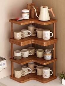 1 Multifunctional Corner Shelf, Bamboo Bathroom Rack, Freestanding Desktop Storage Cabinet, Toner And Cosmetics Organizer, Desktop Stationery Office Organizer, Stylish Decor Piece. Ideal For Dorm Rooms, Homes, Schools, Offices, And Other Desktop Organization Needs. Kitchen Countertop Organizer, Coffee Station, Kitchen Storage Rack, Coffee Station Organizer. - Brown - View 10