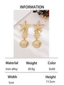 1 Đôi bông tai dáng dài hình sao biển và vỏ sò kiểu dáng đại dương thanh lịch và sang trọng, quà tặng trang sức thời trang dành cho phụ nữ, phù hợp để đeo hàng ngày, đi nghỉ mát ở bãi biển, du lịch, dự tiệc. - Vàng - Xem 8