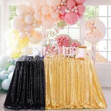 QueenDream 60x102 Inch sequin tablecloth for wedding and party decor-Silver(27.9 x 25.4 cm (Rectangular) Negro -) - Multicolor - Ver 3