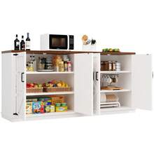 White Seitenschrank In Landhausstil Mit Vier Türen, Masse 160x40x85 Cm, 2 Höhenverstellbare Regale - Ideal As Aufbewahrungsschrank, Küchenschrank Or Anrichte - White + MDF + Metal - View 7