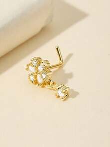 1 Stück eleganter, zierlicher L-förmiger Nasenring-Stecker aus Edelstahl in Gold-/Silberton mit AAA+ CZ Blumen- und Tropfendesign für Damen - ideal für den täglichen Gebrauch und Partys - Gold + Silber - Übersicht 4