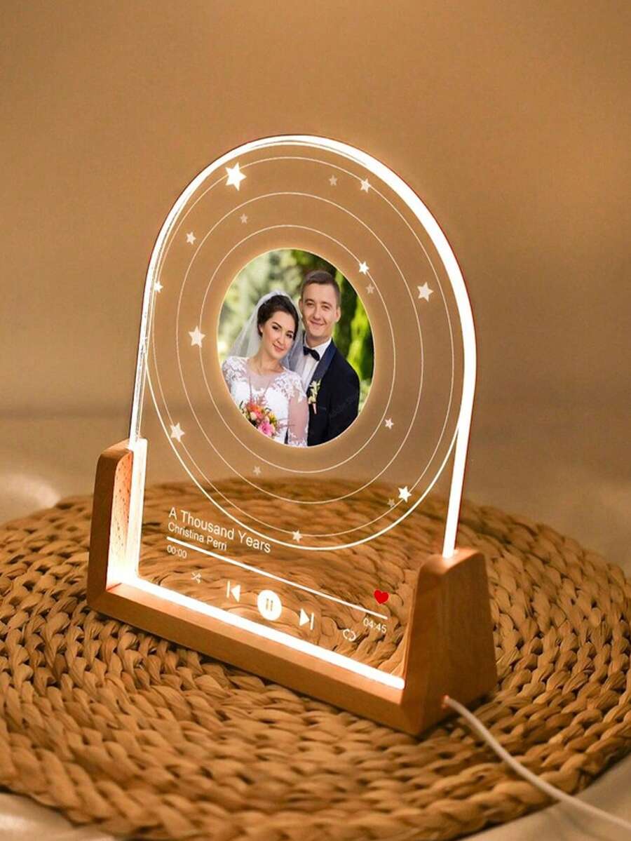 1pc Personalized Vinyl Record With Photo Music Light Board, Small Night Light, LED Photo, Suitable For Women, Men, Couples, Families, Boyfriends, Girlfriends, Can Customize Valentine's Day, Father's Day, Mother's Day, Anniversary Customized Gifts, LED Lamp Stand With Acrylic Plaque, Acrylic Song Plaque, Anniversary Gift, Birthday Gift, Bedside Lamp, Gift Giving, Commemoration, Holiday Gift, Holiday Blessing - Huang Guang - View 1