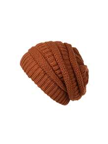 1pc Women's Warm, Soft, Stretchy Knit Skull Ski Cap, Chunky Slouchy Beanie For Daily Life And Outdoor Use - Double Layer - Satin Lining - View 5