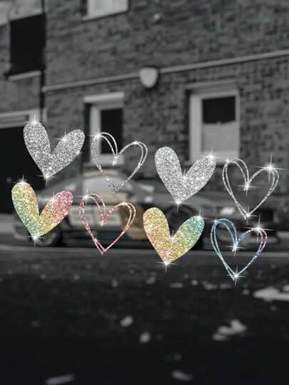 1张闪亮爱心汽车贴纸 - 闪亮多色贴花，适用于汽车、卡车、摩托车、笔记本电脑，完美个性化您的车辆和设备，汽车贴纸